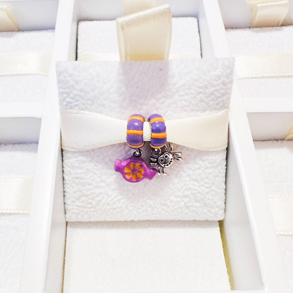 925 Sterling Silver Halloween Mini Spacers With Candy And Spider Dangle Charm